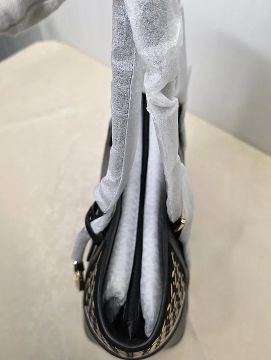 NWT Michael Kors Charlotte Large Top Zip Tote - Black Saffiano with Gold Floral - Picture 11 of 11